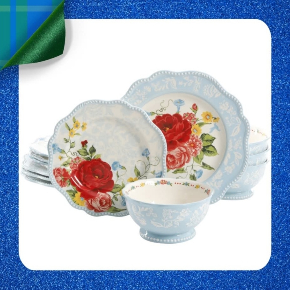 🎁 12-Piece New Pioneer Woman Sweet Rose  Dinnerware Set